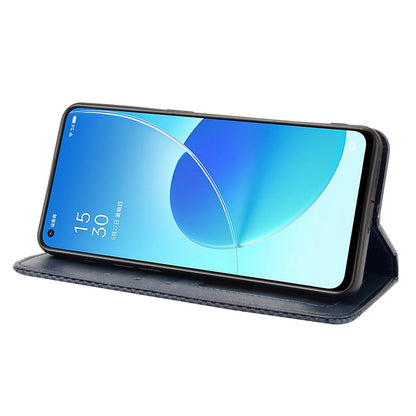 Vintage Style Magnetic Auto-absorbed Protective Wallet Stand Leather Phone Shell for Oppo Reno6 5G