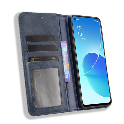 Vintage Style Magnetic Auto-absorbed Protective Wallet Stand Leather Phone Shell for Oppo Reno6 5G