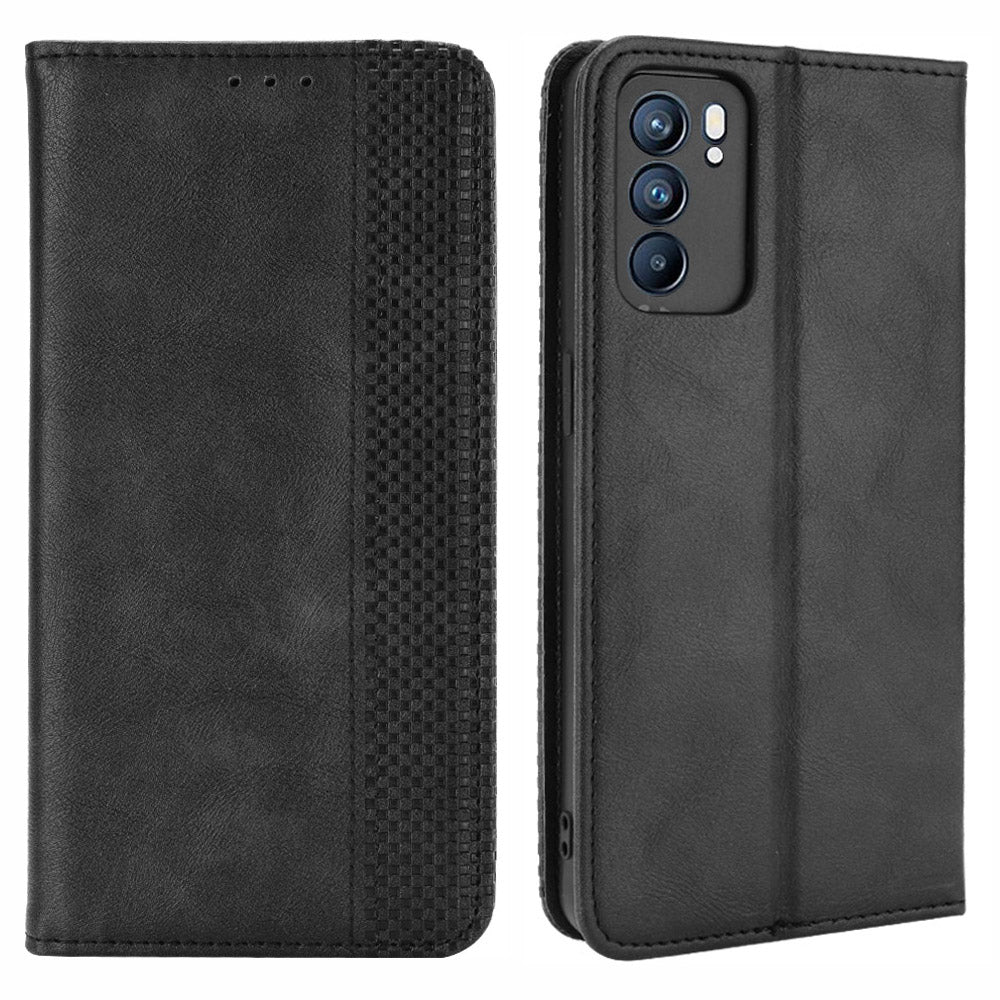 Vintage Style Magnetic Auto-absorbed Protective Wallet Stand Leather Phone Shell for Oppo Reno6 5G