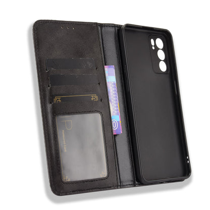 Vintage Style Magnetic Auto-absorbed Protective Wallet Stand Leather Phone Shell for Oppo Reno6 5G