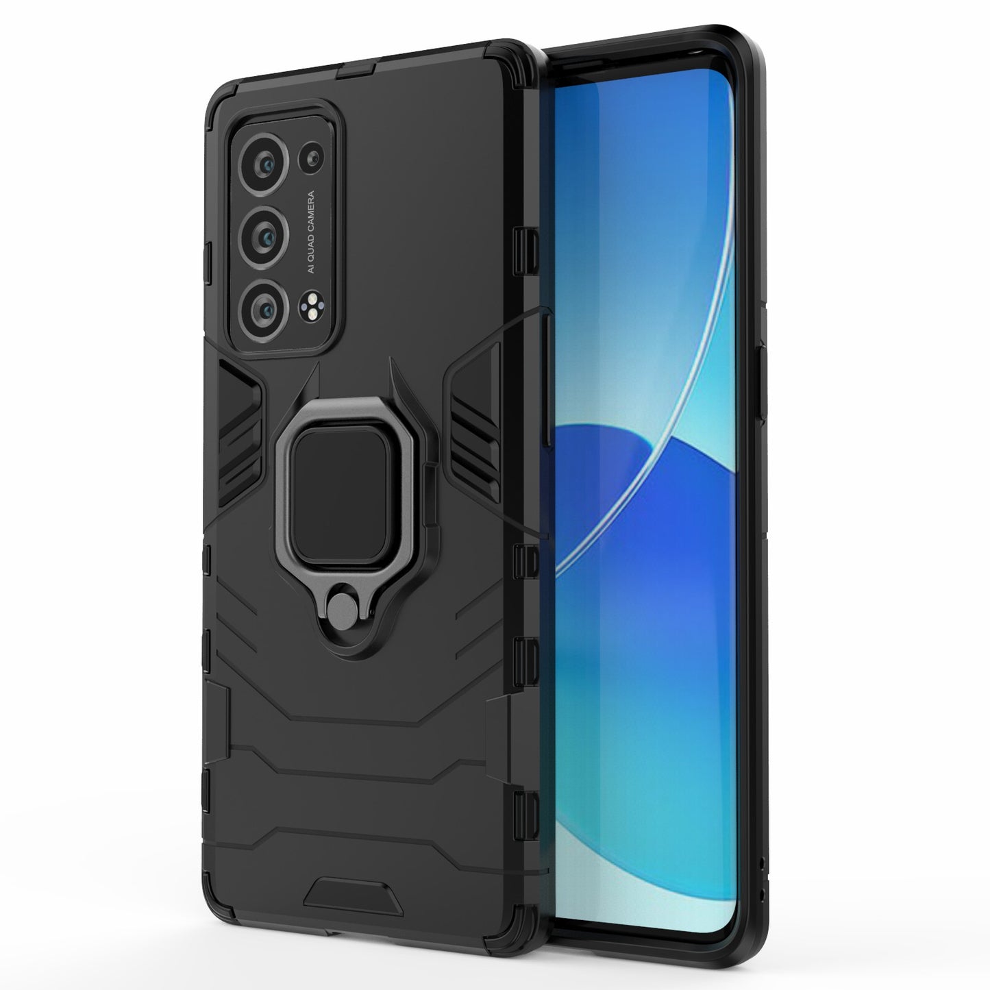 360 Degree Swivel Ring Holder Kickstand PC + TPU Combo Kickstand Cover for Oppo Reno6 Pro+ 5G/Pro 5G (Snapdragon)