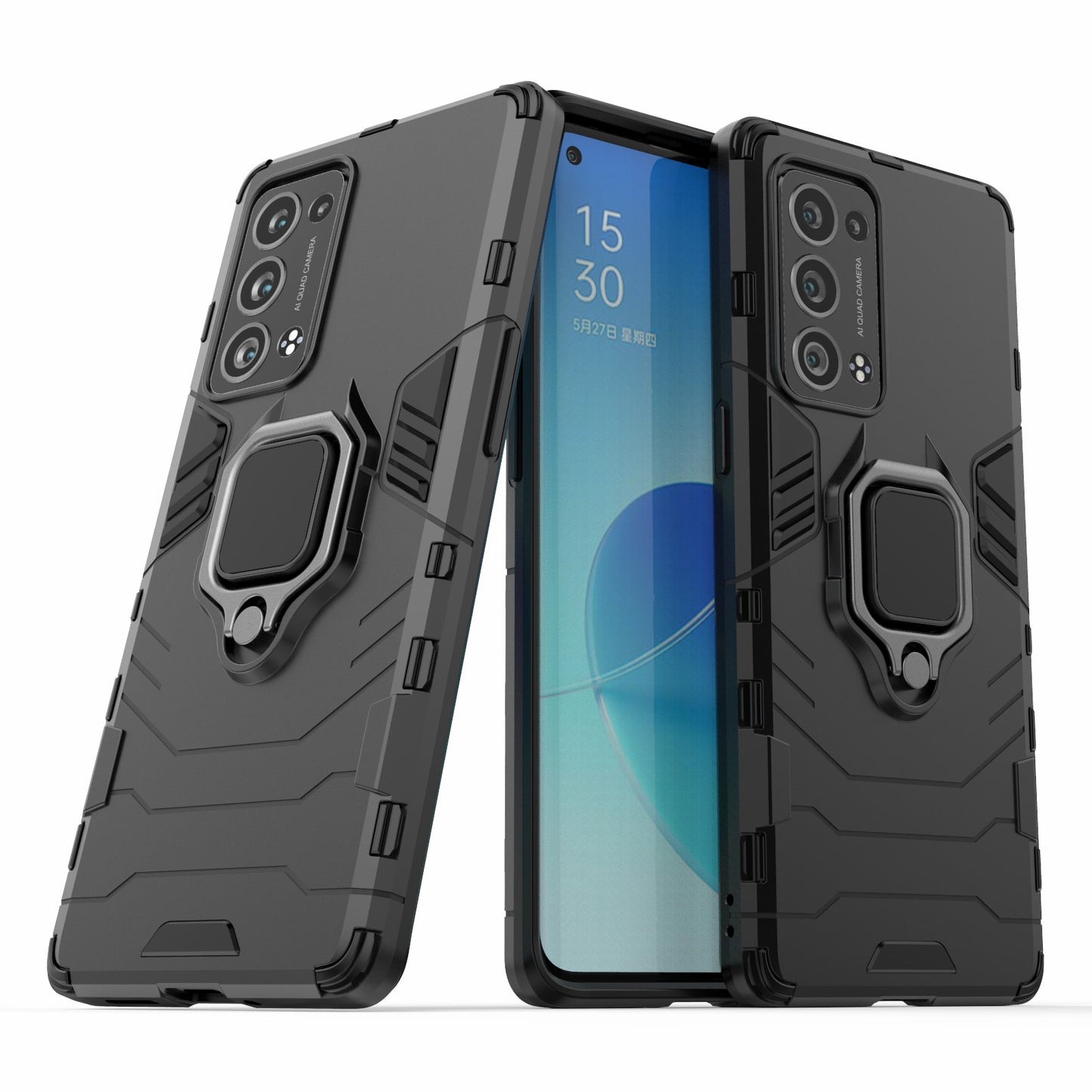 360 Degree Swivel Ring Holder Kickstand PC + TPU Combo Kickstand Cover for Oppo Reno6 Pro+ 5G/Pro 5G (Snapdragon)