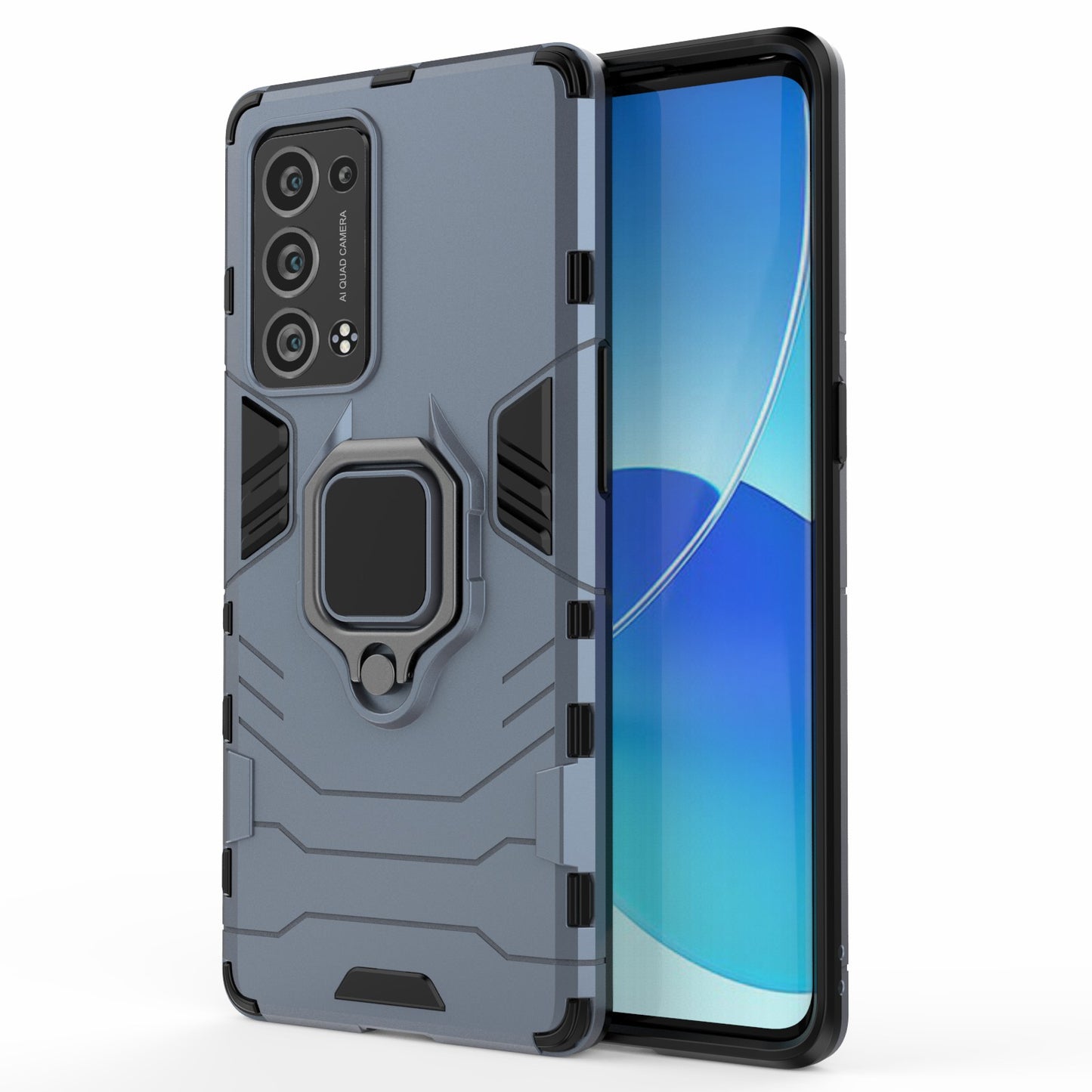 360 Degree Swivel Ring Holder Kickstand PC + TPU Combo Kickstand Cover for Oppo Reno6 Pro+ 5G/Pro 5G (Snapdragon)