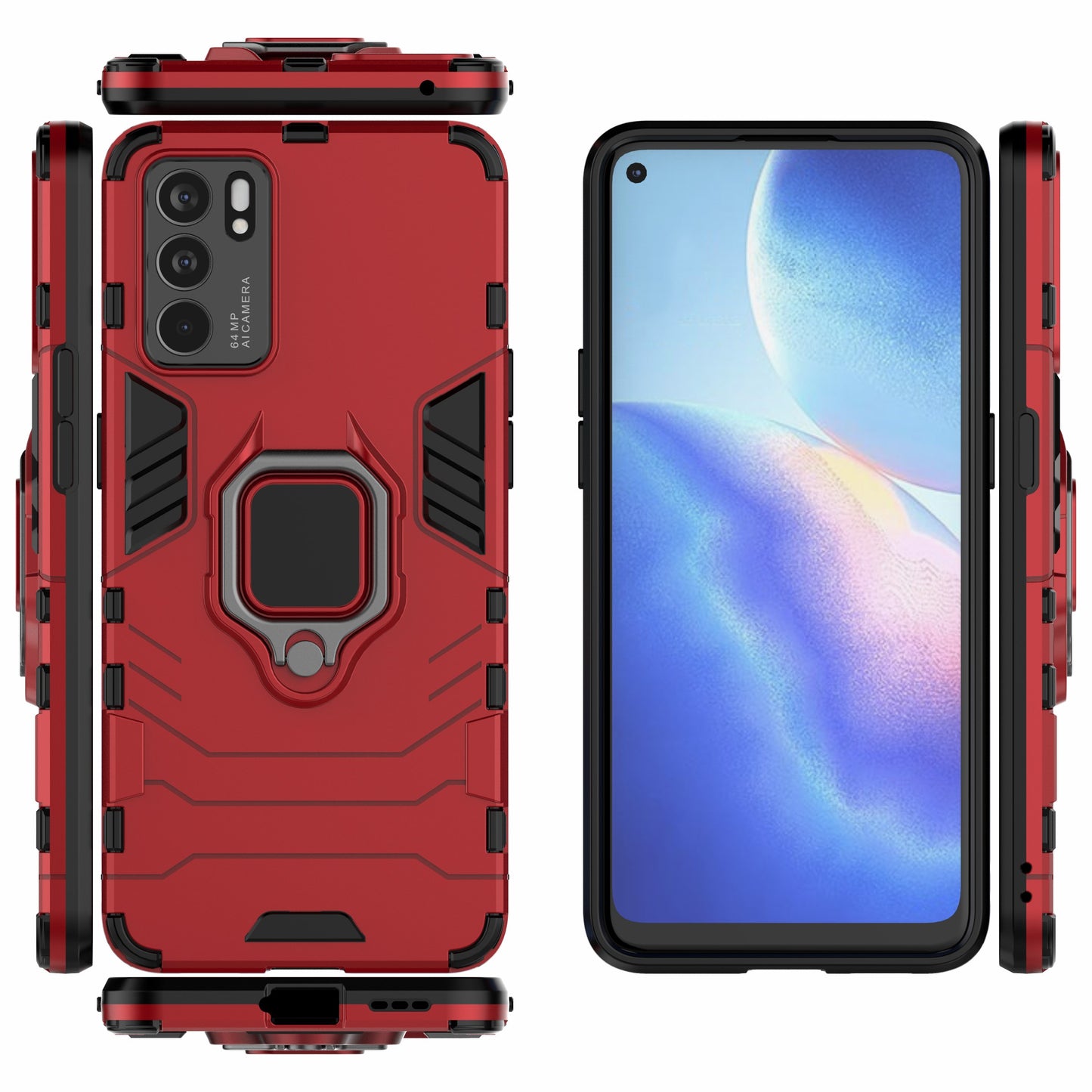 Hyper Shock Hard Reinforced Rugged Impact PC + TPU Hybrid Cover Kickstand Cool for Oppo Reno6 5G