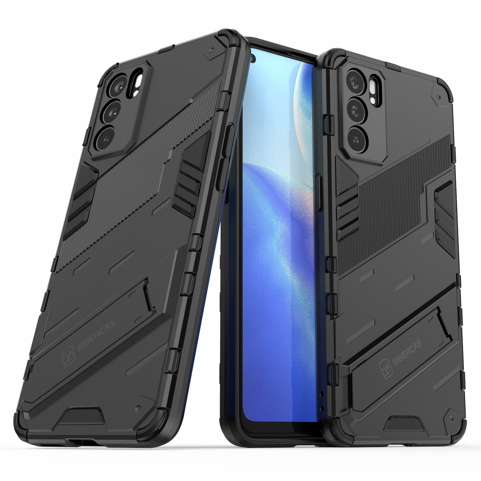 Defender Shockproof Military Durable Rugged PC + TPU Cover with Kickstand for Oppo Reno6 5G