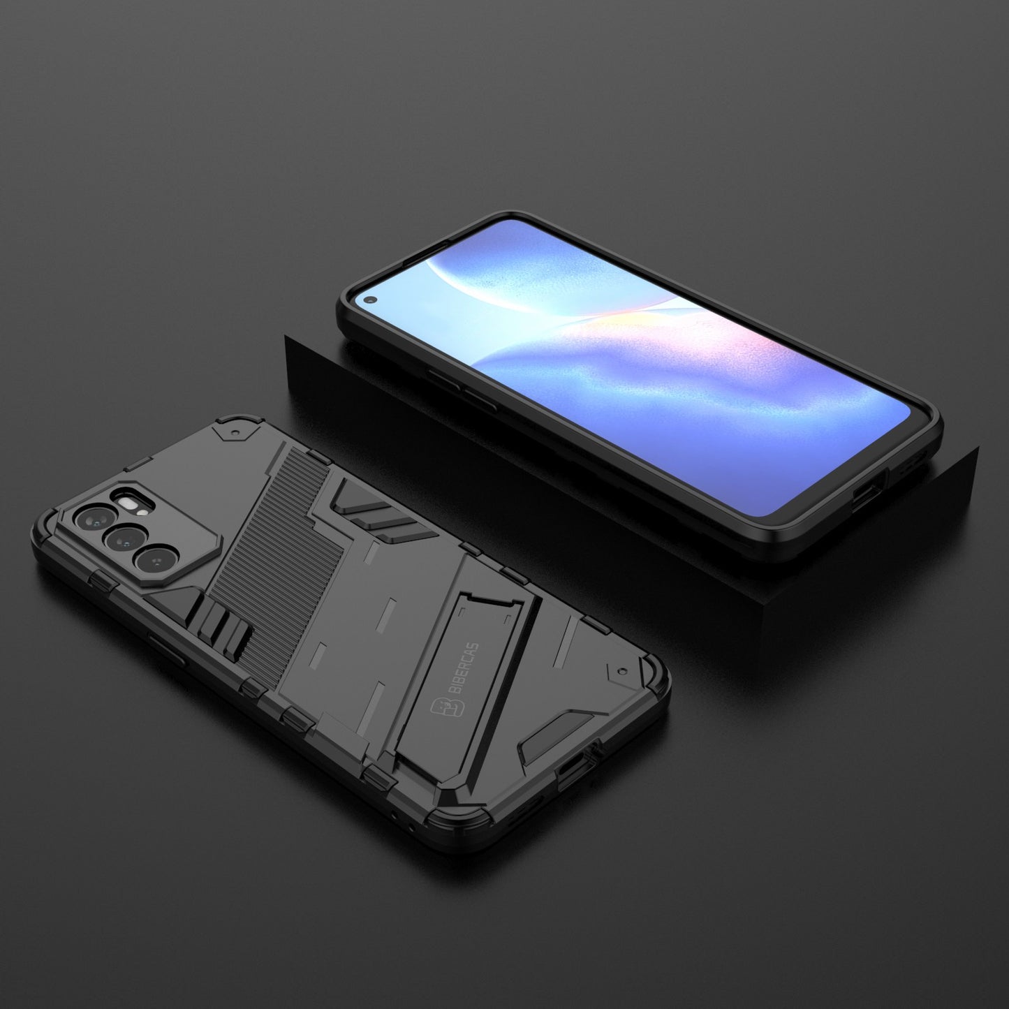 Defender Shockproof Military Durable Rugged PC + TPU Cover with Kickstand for Oppo Reno6 5G