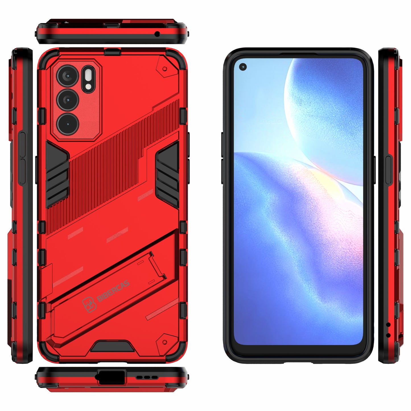 Defender Shockproof Military Durable Rugged PC + TPU Cover with Kickstand for Oppo Reno6 5G