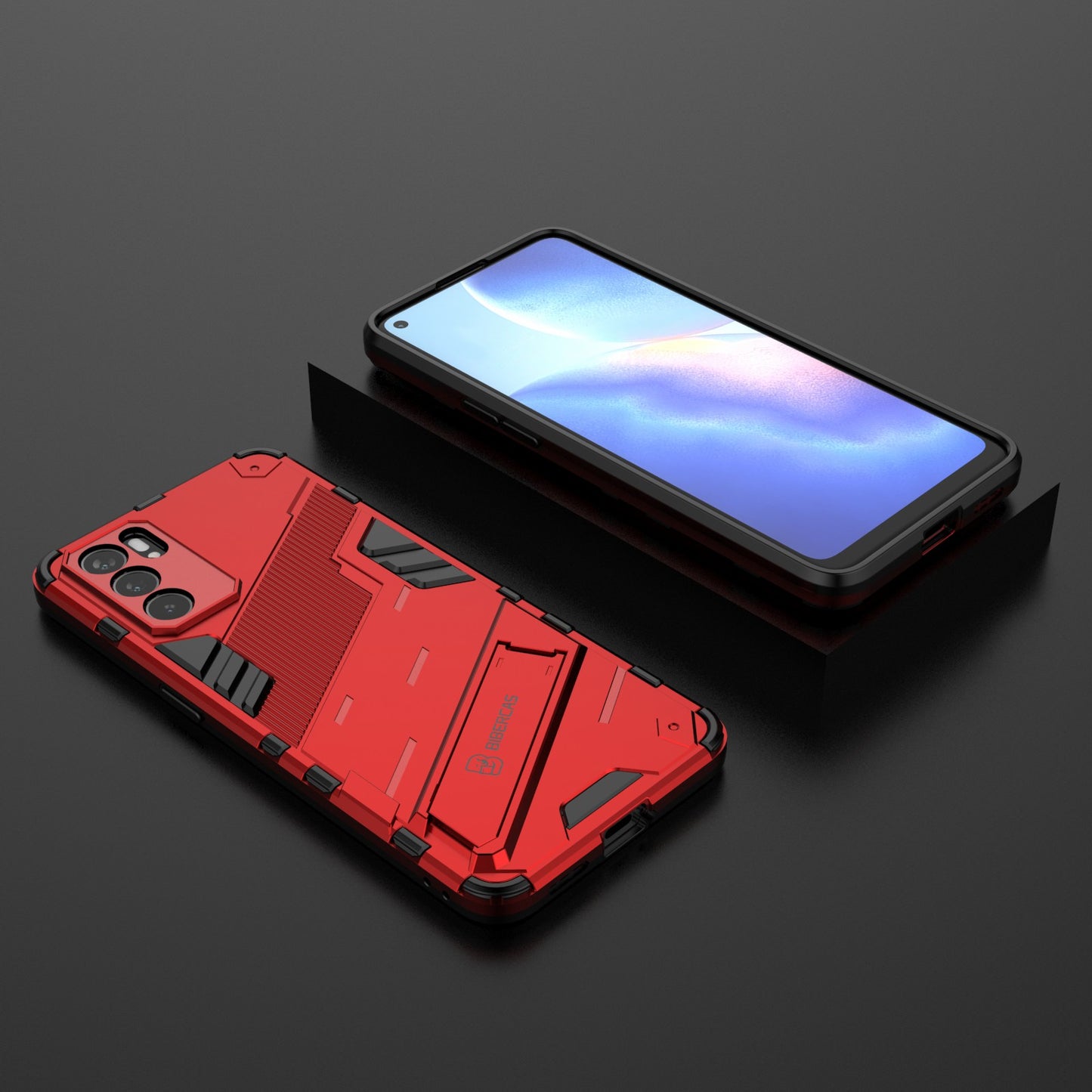 Defender Shockproof Military Durable Rugged PC + TPU Cover with Kickstand for Oppo Reno6 5G