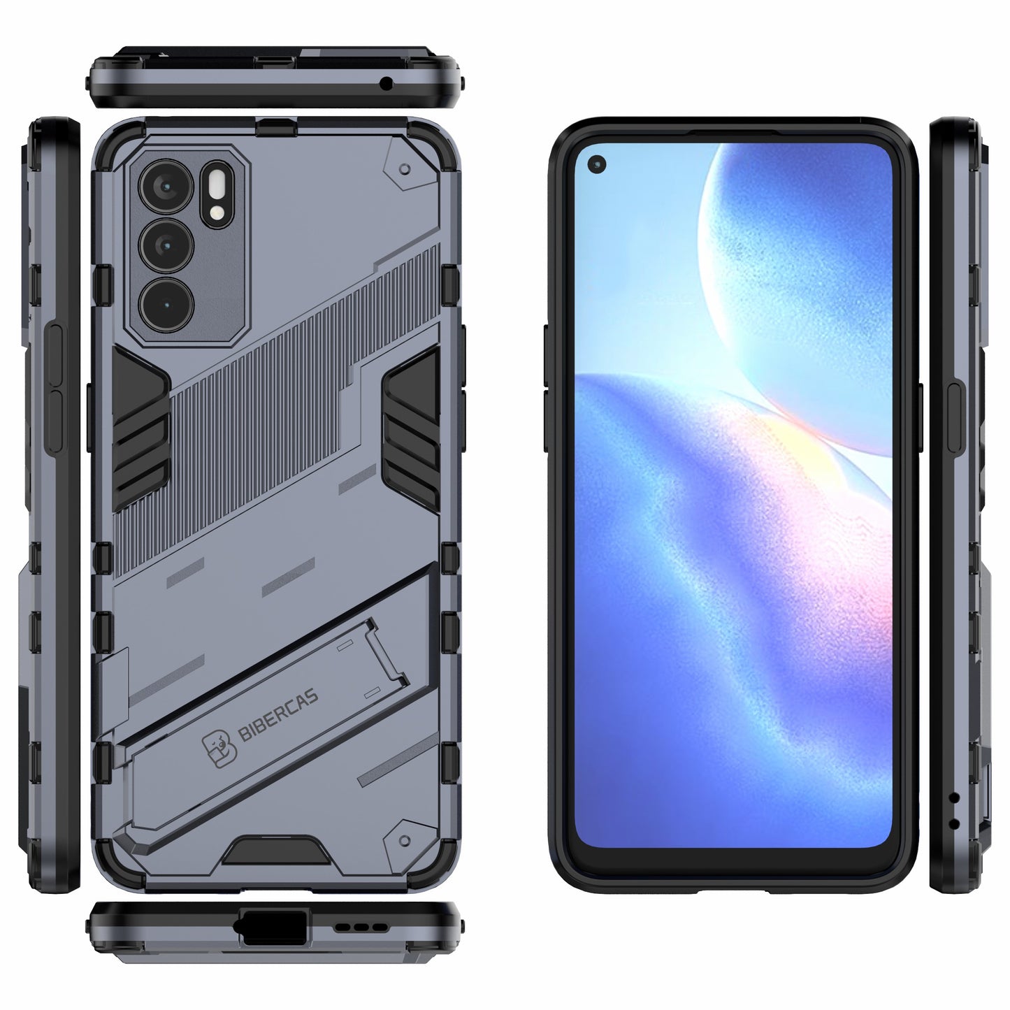 Defender Shockproof Military Durable Rugged PC + TPU Cover with Kickstand for Oppo Reno6 5G