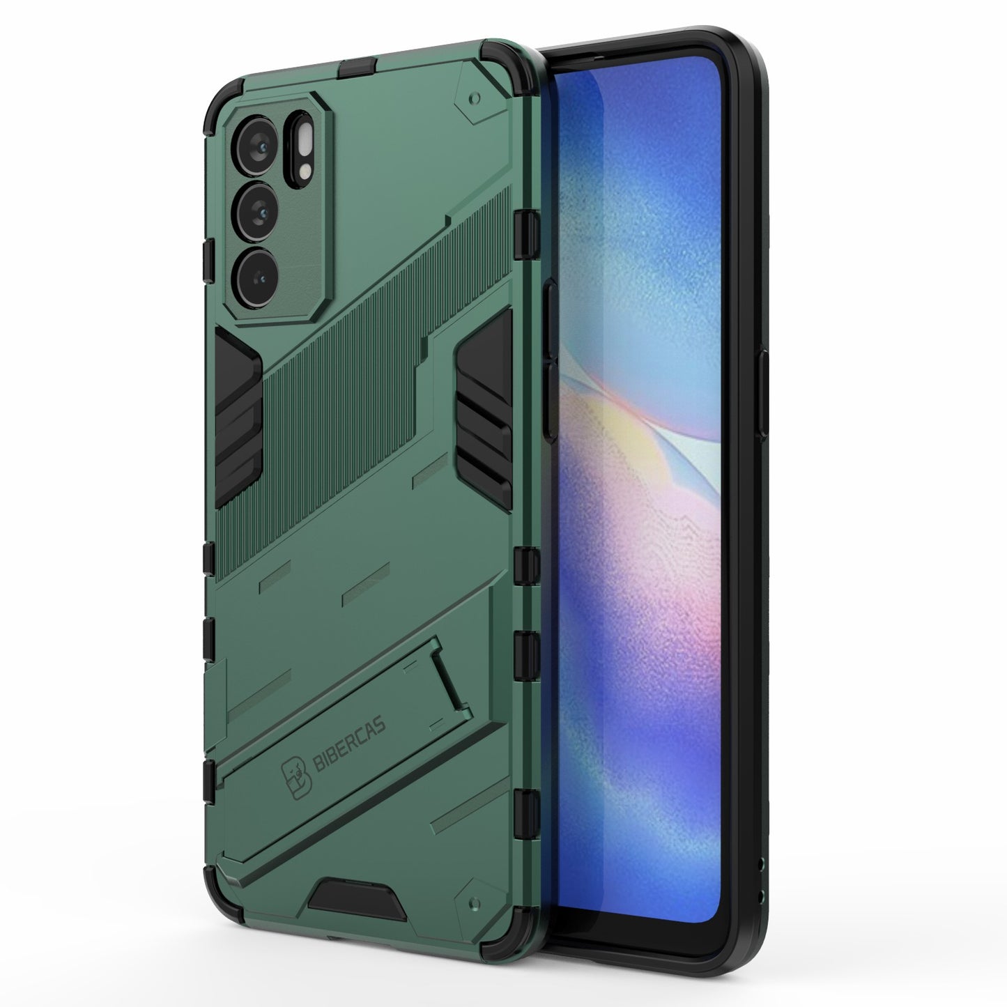 Defender Shockproof Military Durable Rugged PC + TPU Cover with Kickstand for Oppo Reno6 5G