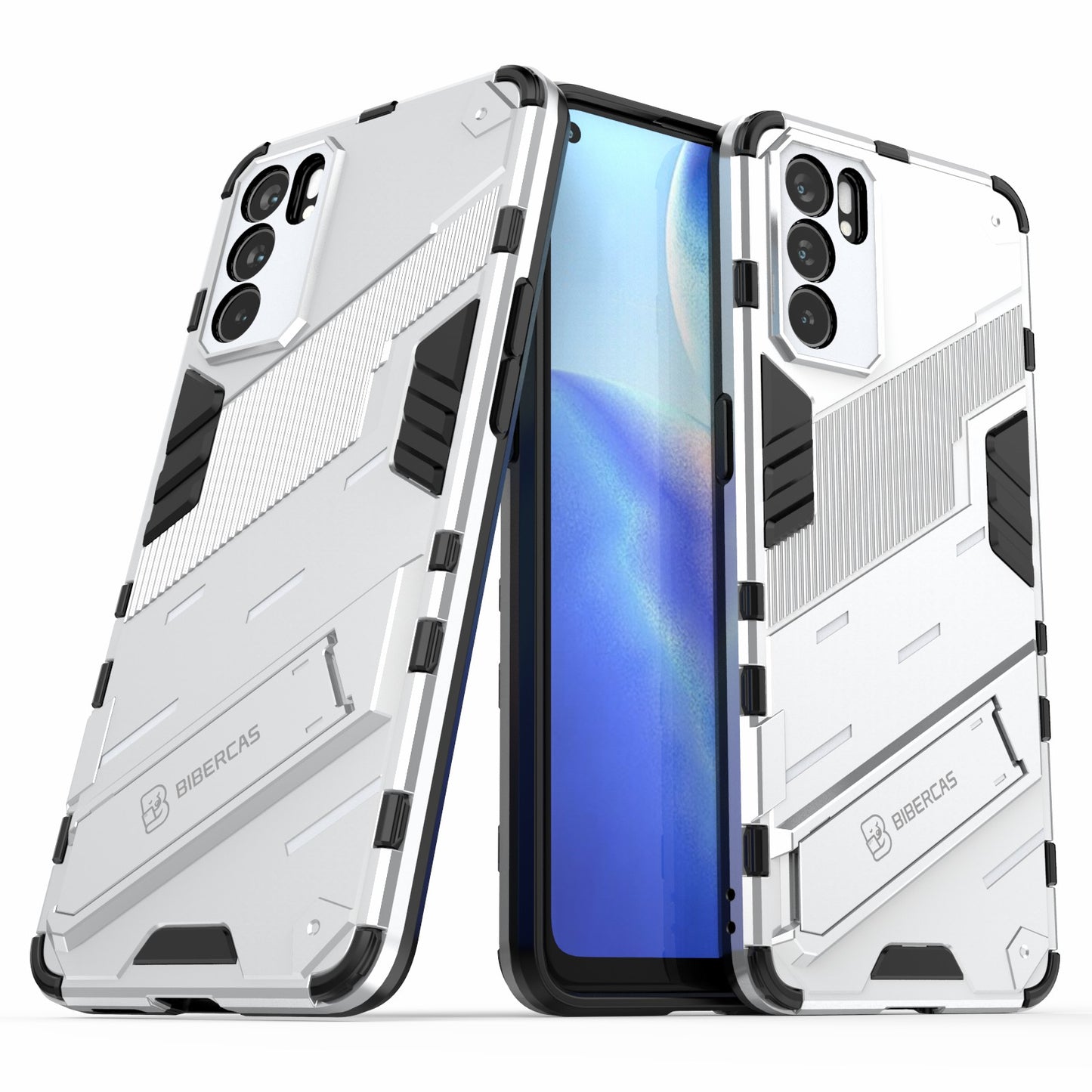 Defender Shockproof Military Durable Rugged PC + TPU Cover with Kickstand for Oppo Reno6 5G