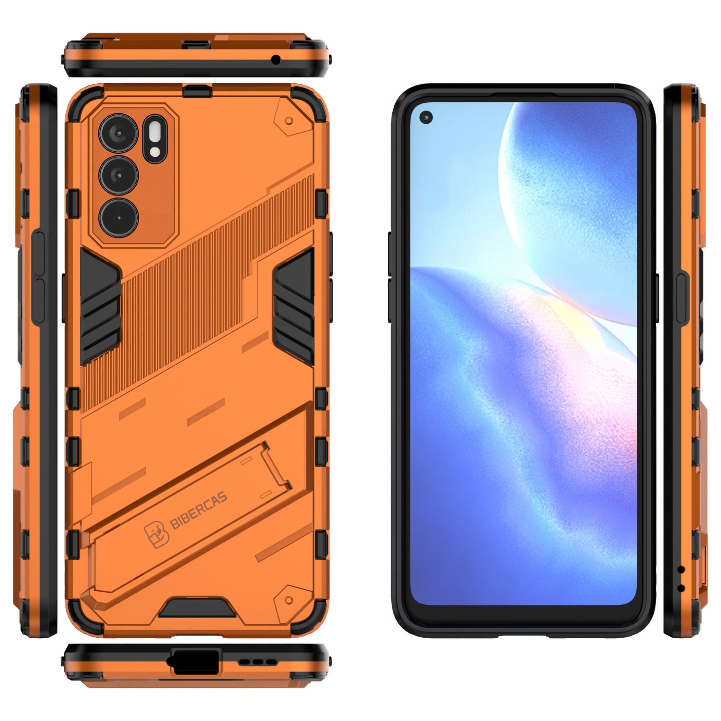 Defender Shockproof Military Durable Rugged PC + TPU Cover with Kickstand for Oppo Reno6 5G