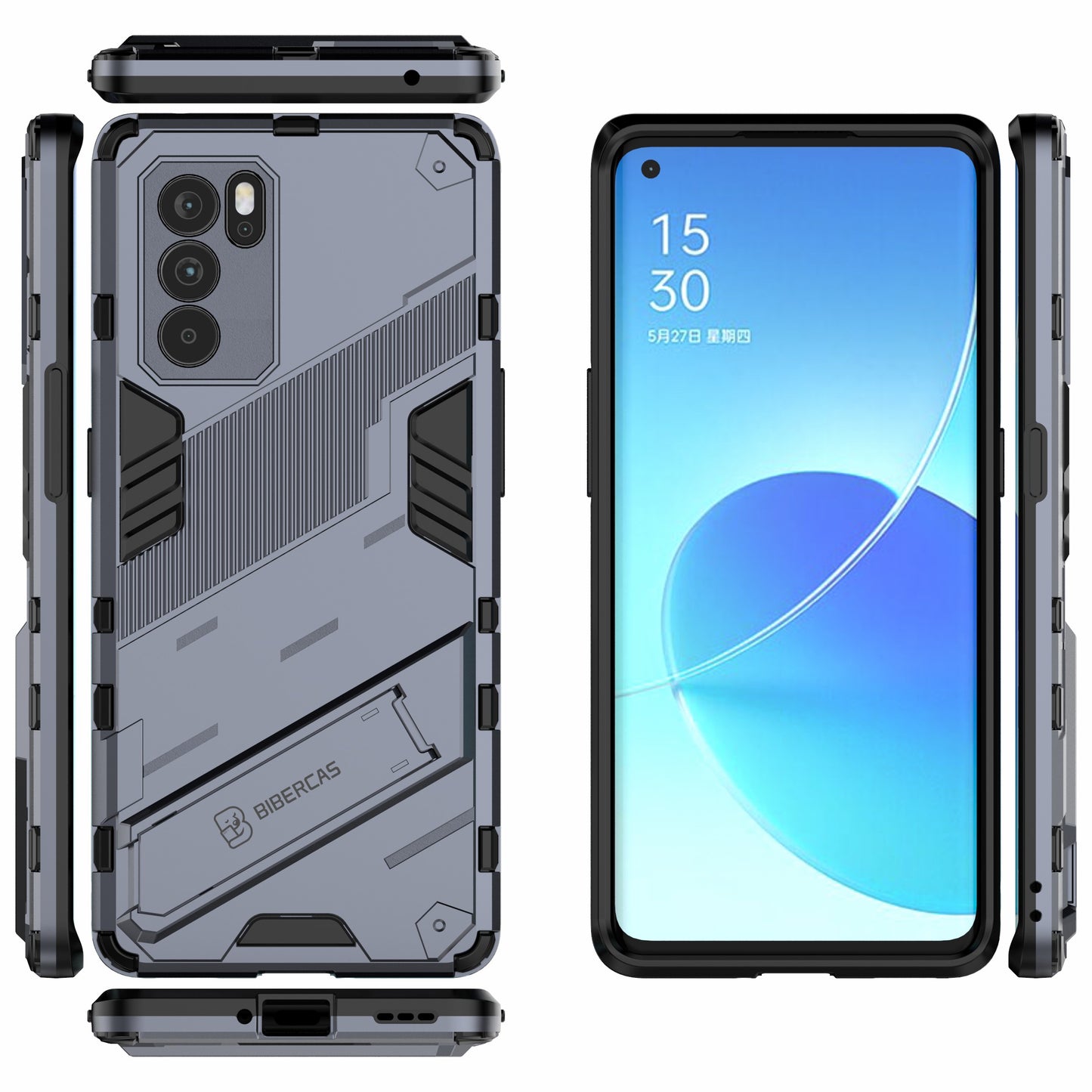 Kickstand Design Heavy Duty Tough Protection PC + TPU Case for Oppo Reno6 Pro 5G (MediaTek)