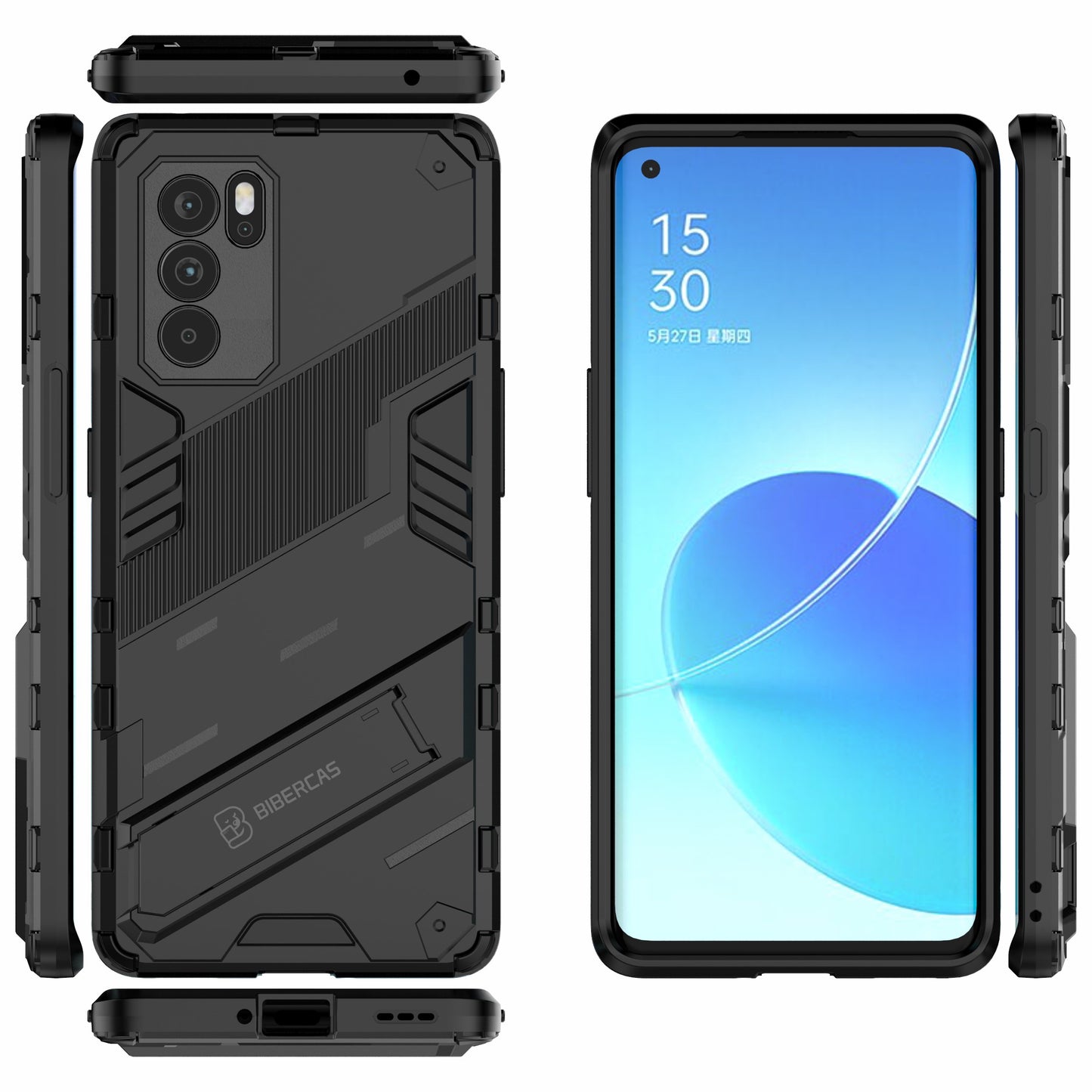 Kickstand Design Heavy Duty Tough Protection PC + TPU Case for Oppo Reno6 Pro 5G (MediaTek)