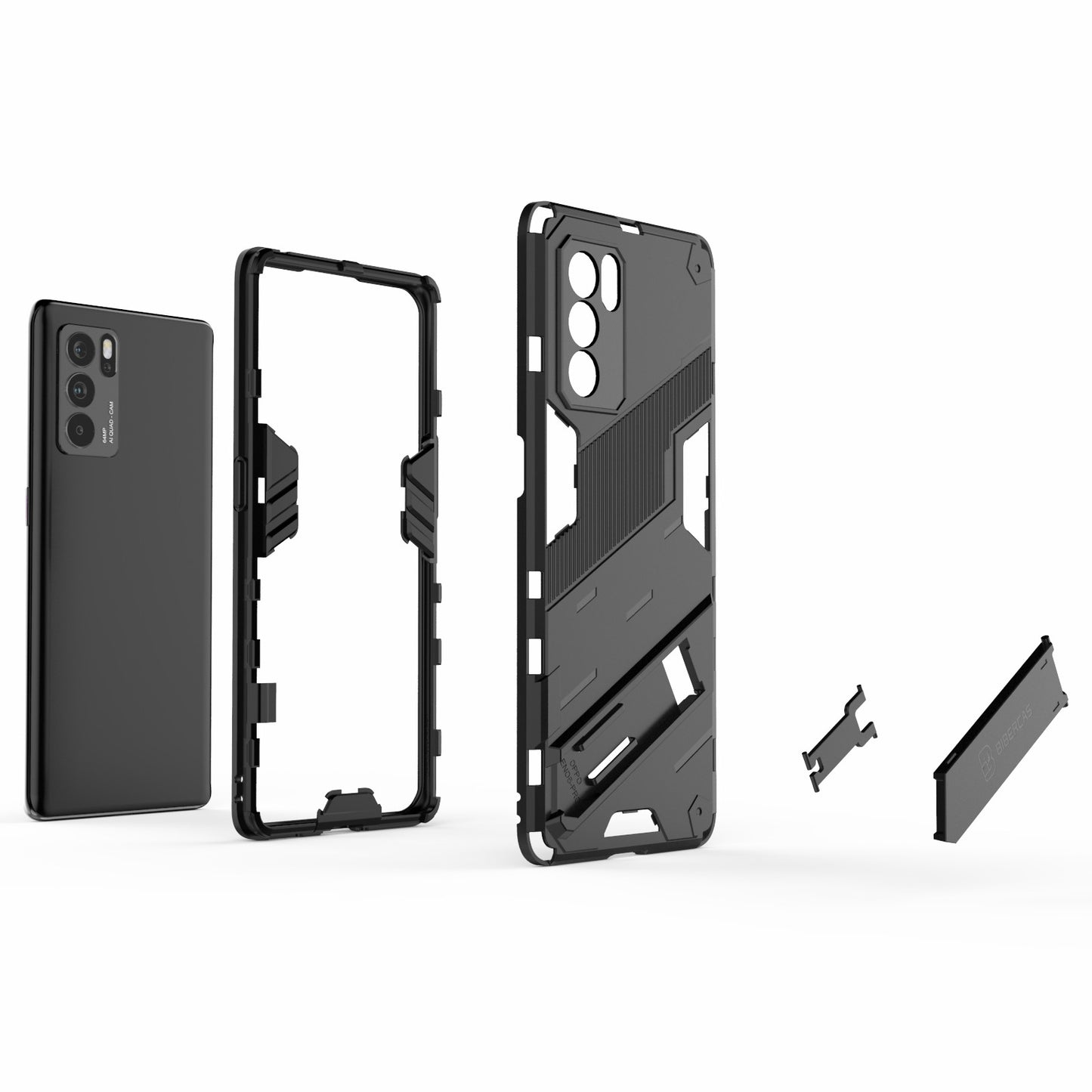 Kickstand Design Heavy Duty Tough Protection PC + TPU Case for Oppo Reno6 Pro 5G (MediaTek)