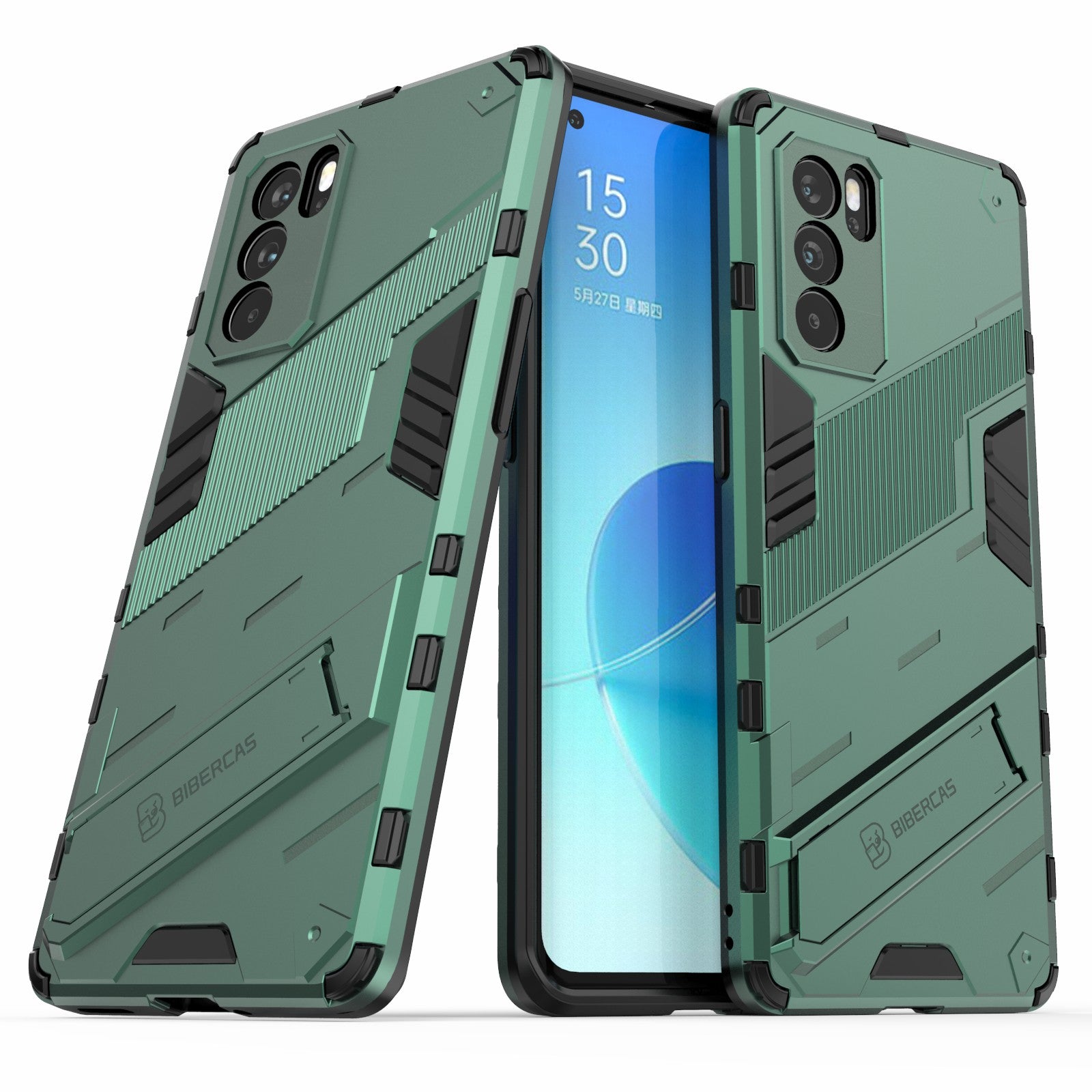 Kickstand Design Heavy Duty Tough Protection PC + TPU Case for Oppo Reno6 Pro 5G (MediaTek)