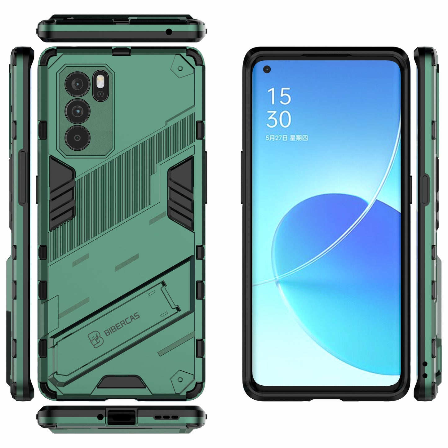 Kickstand Design Heavy Duty Tough Protection PC + TPU Case for Oppo Reno6 Pro 5G (MediaTek)