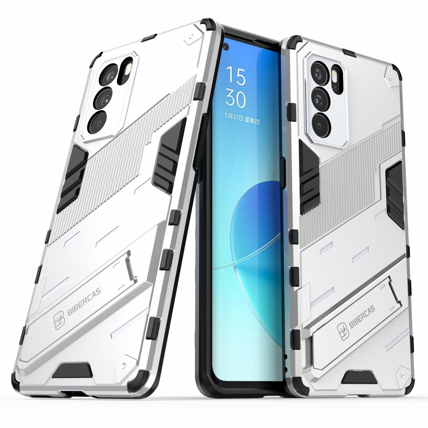 Kickstand Design Heavy Duty Tough Protection PC + TPU Case for Oppo Reno6 Pro 5G (MediaTek)