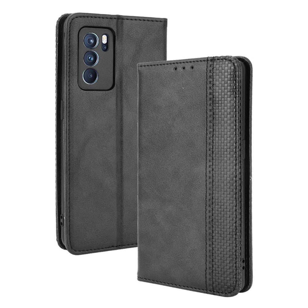 Vintage Style Magnetic Closure Leather Phone Case with Wallet Stand Design for Oppo Reno6 Pro 5G (MediaTek)