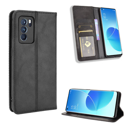 Vintage Style Magnetic Closure Leather Phone Case with Wallet Stand Design for Oppo Reno6 Pro 5G (MediaTek)