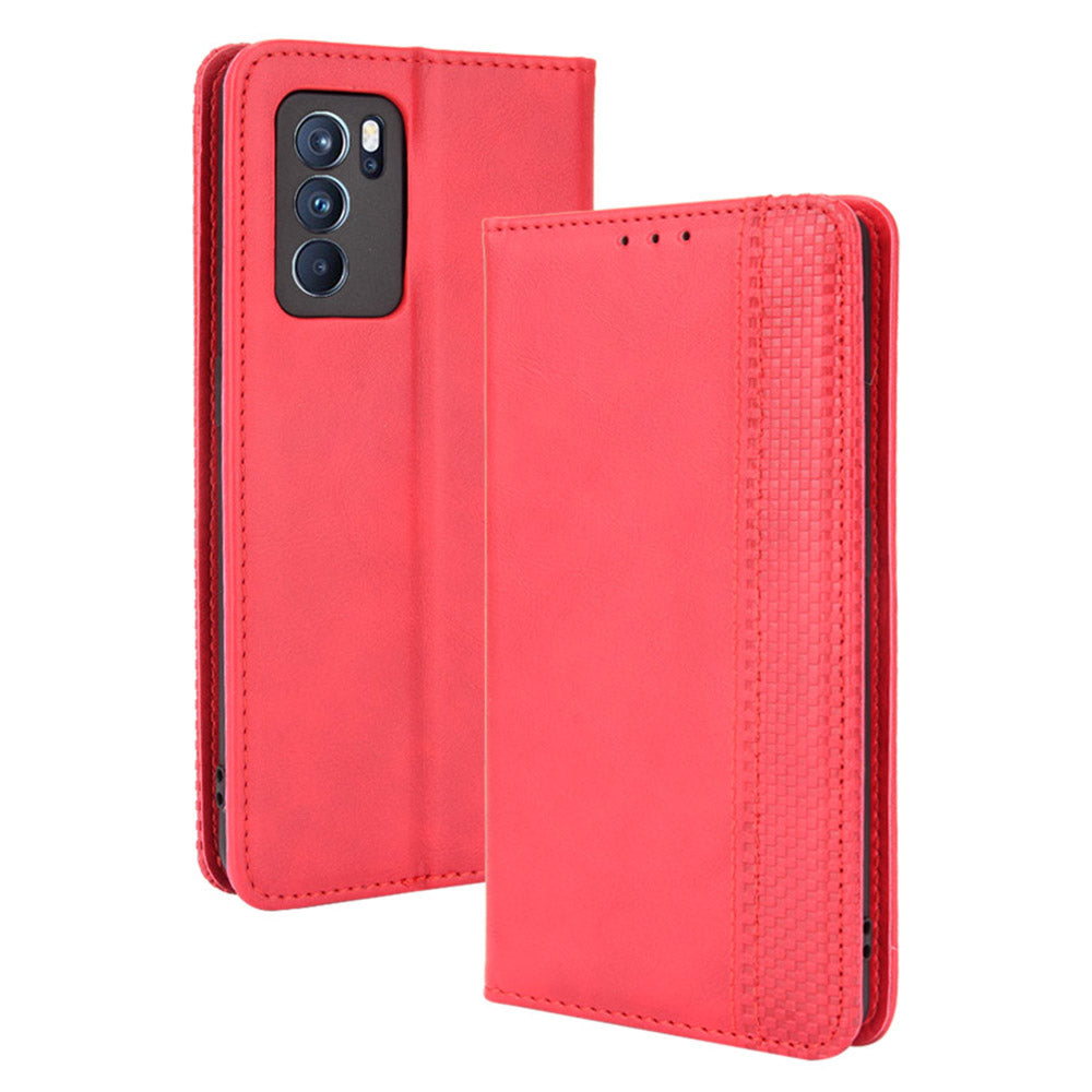 Vintage Style Magnetic Closure Leather Phone Case with Wallet Stand Design for Oppo Reno6 Pro 5G (MediaTek)