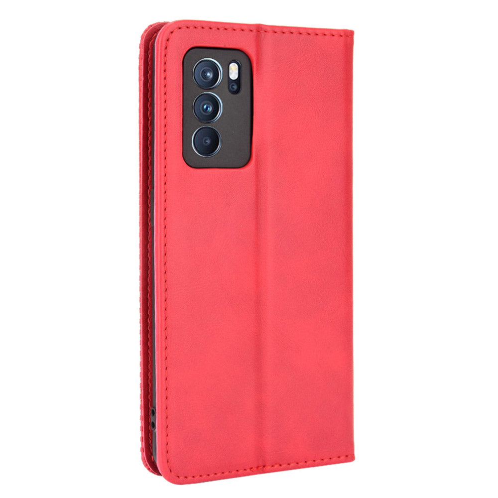 Vintage Style Magnetic Closure Leather Phone Case with Wallet Stand Design for Oppo Reno6 Pro 5G (MediaTek)