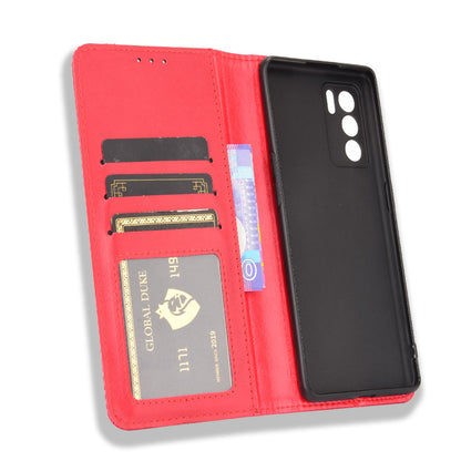 Vintage Style Magnetic Closure Leather Phone Case with Wallet Stand Design for Oppo Reno6 Pro 5G (MediaTek)