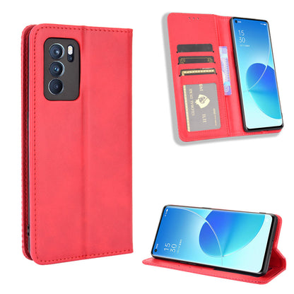 Vintage Style Magnetic Closure Leather Phone Case with Wallet Stand Design for Oppo Reno6 Pro 5G (MediaTek)