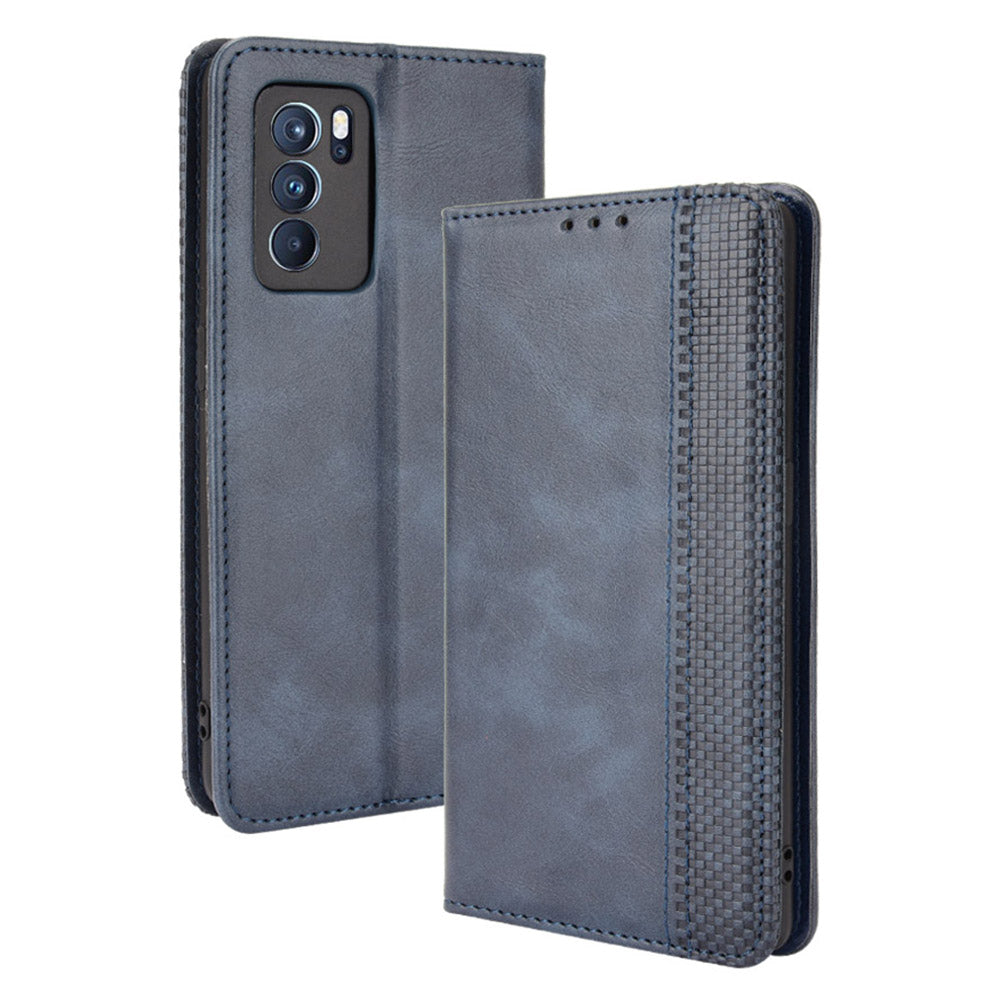 Vintage Style Magnetic Closure Leather Phone Case with Wallet Stand Design for Oppo Reno6 Pro 5G (MediaTek)