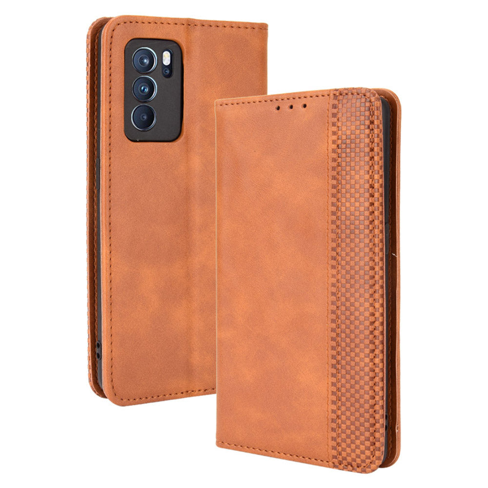 Vintage Style Magnetic Closure Leather Phone Case with Wallet Stand Design for Oppo Reno6 Pro 5G (MediaTek)