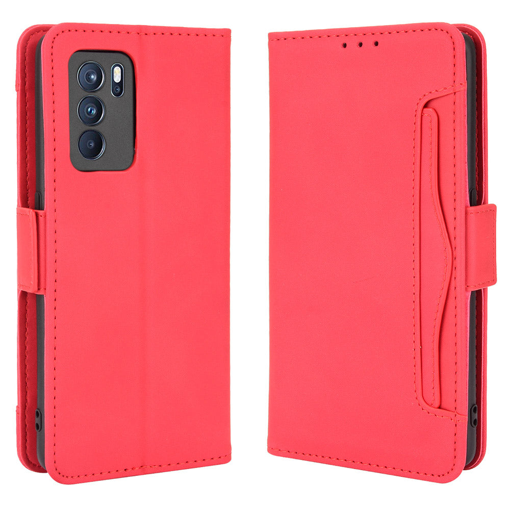 Leather Stand Wallet Phone Case Cover with Multiple Card Slots for Oppo Reno6 Pro 5G (MediaTek)