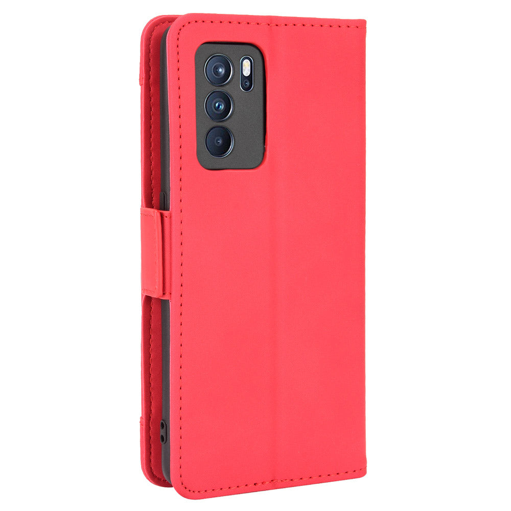 Leather Stand Wallet Phone Case Cover with Multiple Card Slots for Oppo Reno6 Pro 5G (MediaTek)