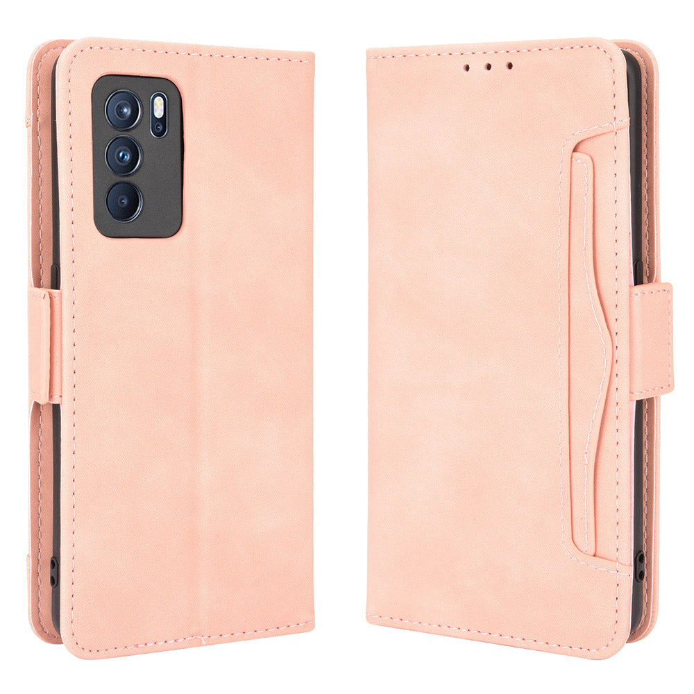 Leather Stand Wallet Phone Case Cover with Multiple Card Slots for Oppo Reno6 Pro 5G (MediaTek)