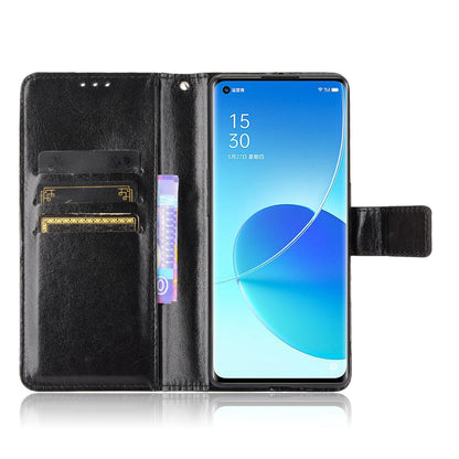 Crazy Horse Texture Wallet Stand PU Leather Phone Shell Case for Oppo Reno6 Pro+ 5G/Pro 5G (Snapdragon)