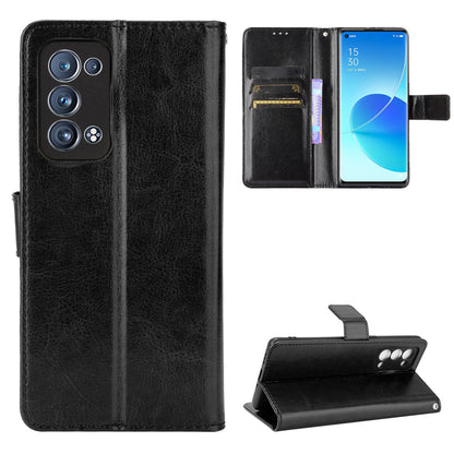 Crazy Horse Texture Wallet Stand PU Leather Phone Shell Case for Oppo Reno6 Pro+ 5G/Pro 5G (Snapdragon)