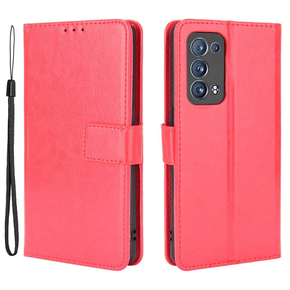 Crazy Horse Texture Wallet Stand PU Leather Phone Shell Case for Oppo Reno6 Pro+ 5G/Pro 5G (Snapdragon)