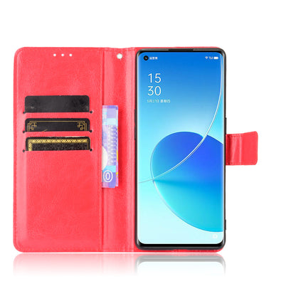 Crazy Horse Texture Wallet Stand PU Leather Phone Shell Case for Oppo Reno6 Pro+ 5G/Pro 5G (Snapdragon)