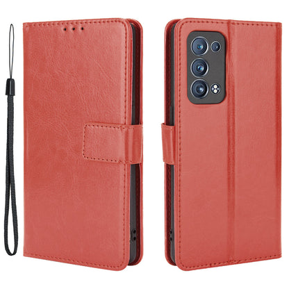 Crazy Horse Texture Wallet Stand PU Leather Phone Shell Case for Oppo Reno6 Pro+ 5G/Pro 5G (Snapdragon)