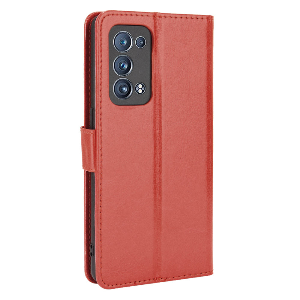 Crazy Horse Texture Wallet Stand PU Leather Phone Shell Case for Oppo Reno6 Pro+ 5G/Pro 5G (Snapdragon)