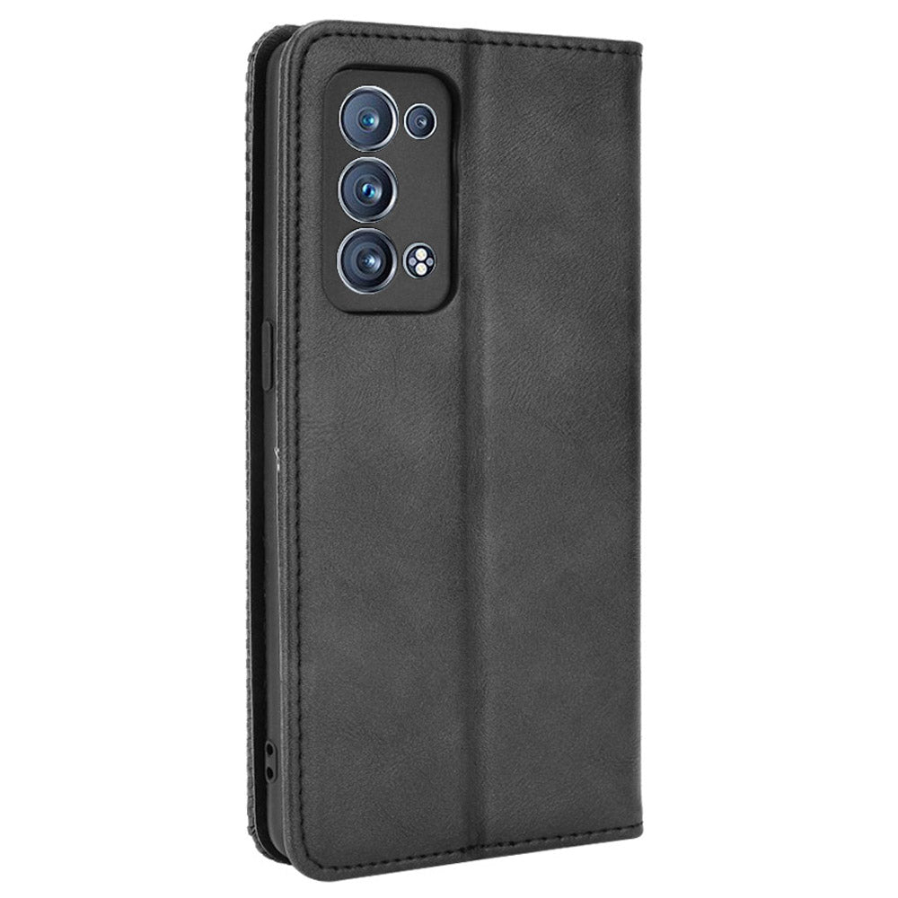 Wallet Stand Design Vintage Style Magnetic Auto-absorbed Leather Phone Case for Oppo Reno6 Pro+ 5G/Pro 5G (Snapdragon)