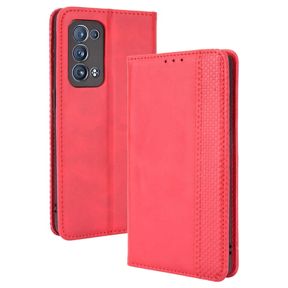 Wallet Stand Design Vintage Style Magnetic Auto-absorbed Leather Phone Case for Oppo Reno6 Pro+ 5G/Pro 5G (Snapdragon)