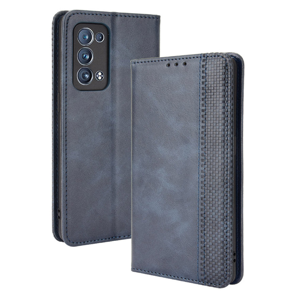 Wallet Stand Design Vintage Style Magnetic Auto-absorbed Leather Phone Case for Oppo Reno6 Pro+ 5G/Pro 5G (Snapdragon)