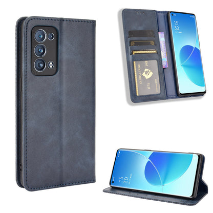 Wallet Stand Design Vintage Style Magnetic Auto-absorbed Leather Phone Case for Oppo Reno6 Pro+ 5G/Pro 5G (Snapdragon)