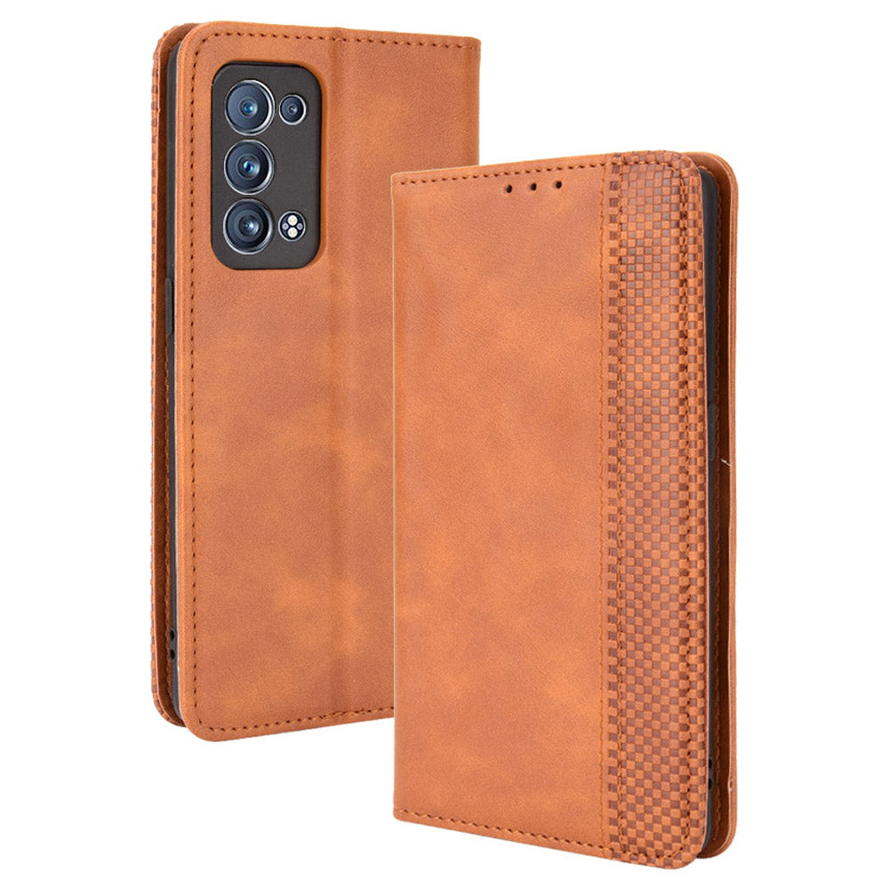 Wallet Stand Design Vintage Style Magnetic Auto-absorbed Leather Phone Case for Oppo Reno6 Pro+ 5G/Pro 5G (Snapdragon)