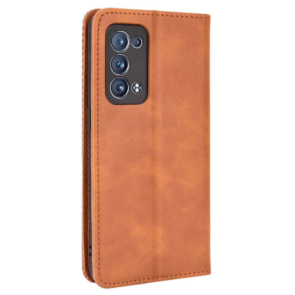 Wallet Stand Design Vintage Style Magnetic Auto-absorbed Leather Phone Case for Oppo Reno6 Pro+ 5G/Pro 5G (Snapdragon)