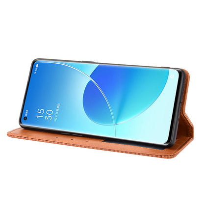 Wallet Stand Design Vintage Style Magnetic Auto-absorbed Leather Phone Case for Oppo Reno6 Pro+ 5G/Pro 5G (Snapdragon)