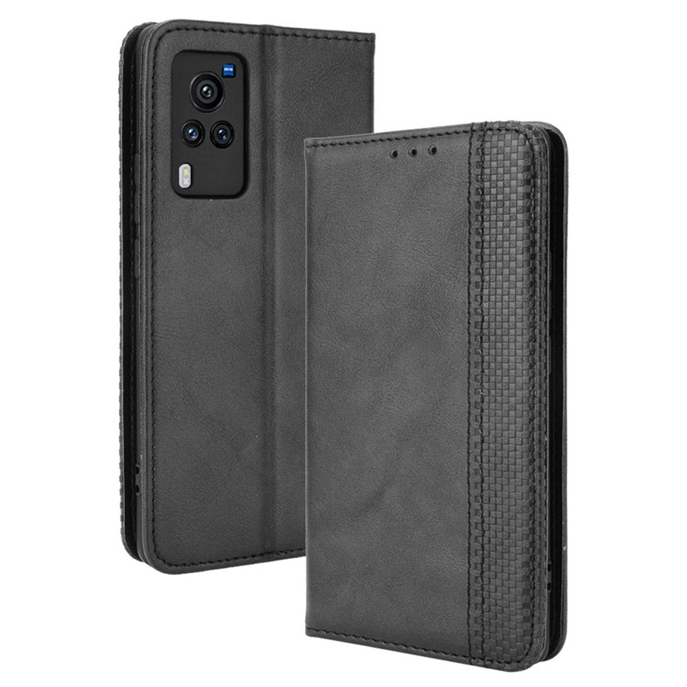 Vintage Magnetic Auto-absorbed Leather Phone Case with Wallet Stand Design for vivo X60 5G/X60 Pro 5G (Global)