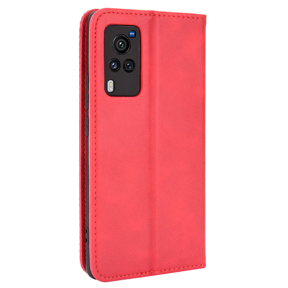 Vintage Magnetic Auto-absorbed Leather Phone Case with Wallet Stand Design for vivo X60 5G/X60 Pro 5G (Global)