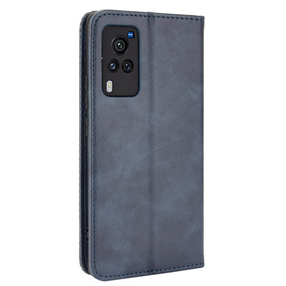 Vintage Magnetic Auto-absorbed Leather Phone Case with Wallet Stand Design for vivo X60 5G/X60 Pro 5G (Global)