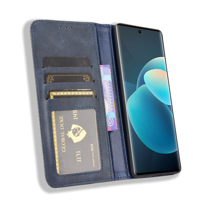 Vintage Magnetic Auto-absorbed Leather Phone Case with Wallet Stand Design for vivo X60 5G/X60 Pro 5G (Global)